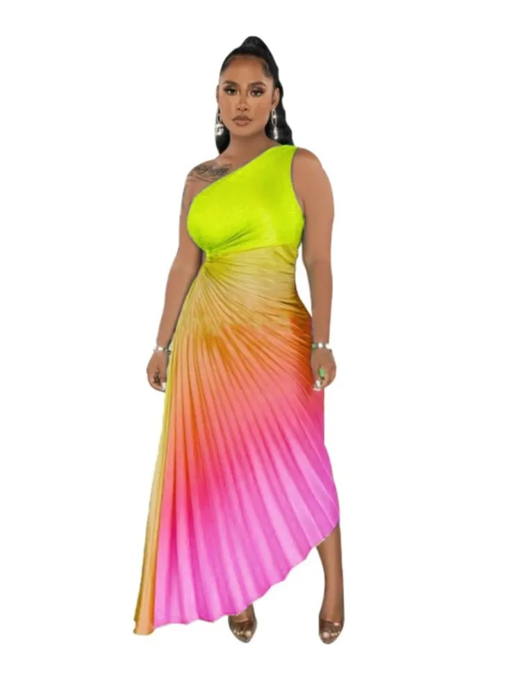 Gradient One Shoulder Evening Dress