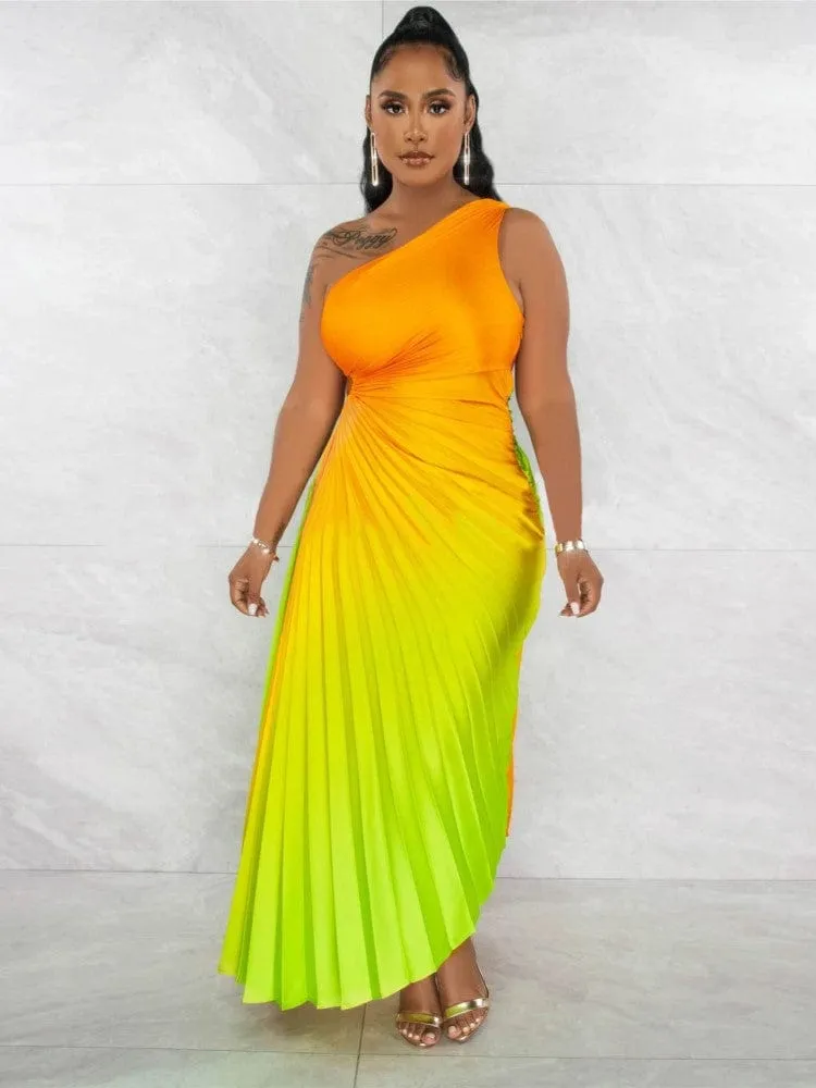 Gradient One Shoulder Evening Dress