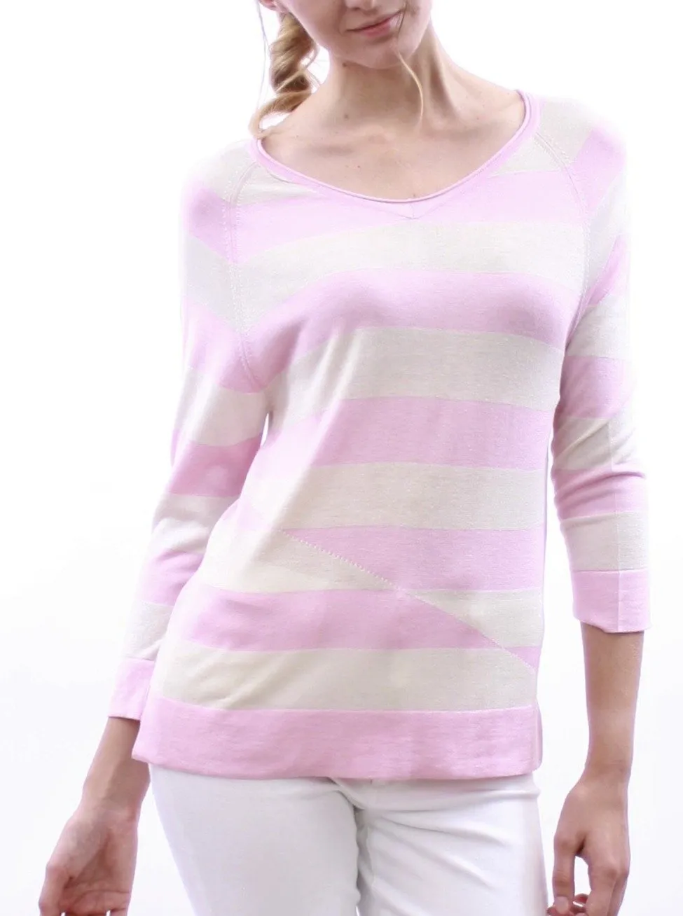 Graphic Striped V neck Tee