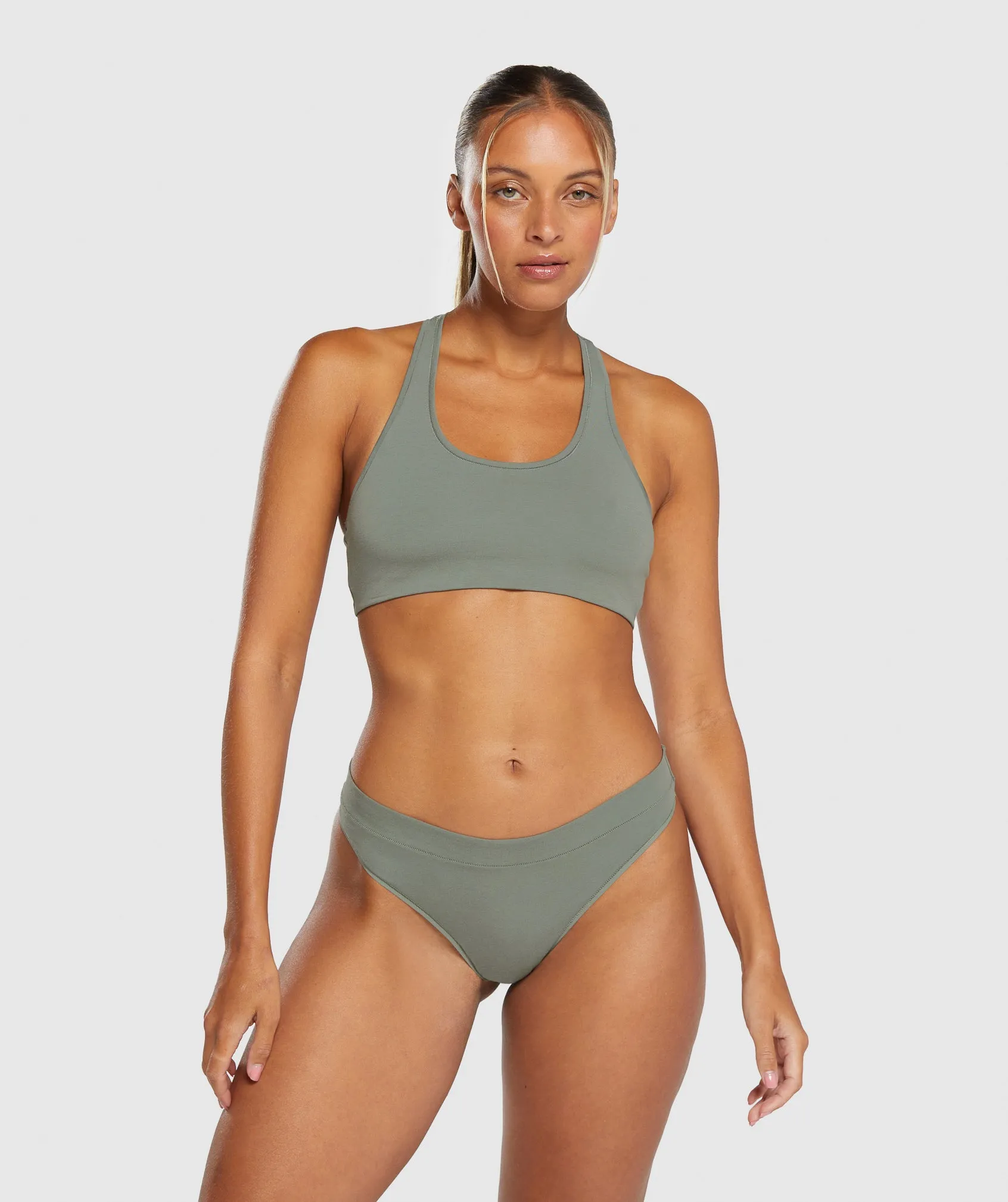 Gymshark Cotton High Leg Thong - Unit Green