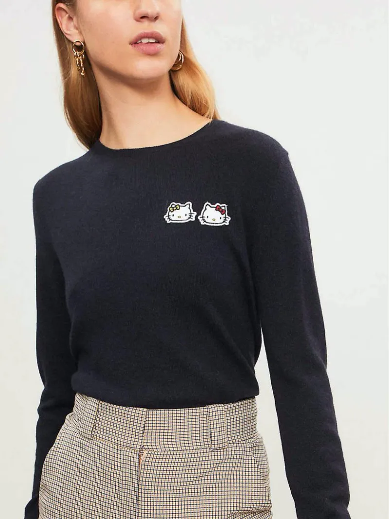 HELLO KITTY Badge-motif cashmere jumper