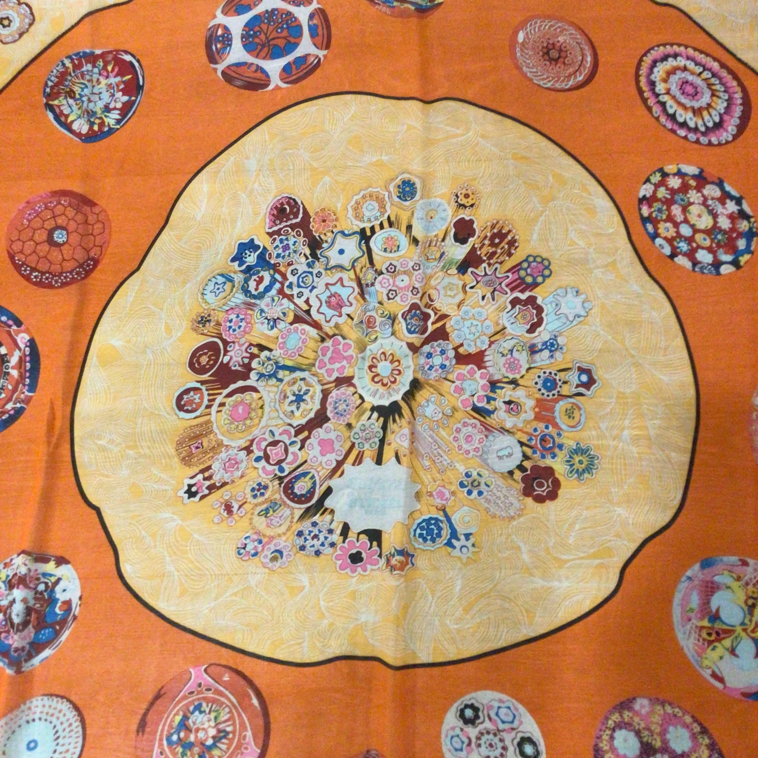 Hermes Orange Multi Sulfures Printed Large Square Shawl / Scarf / Wrap