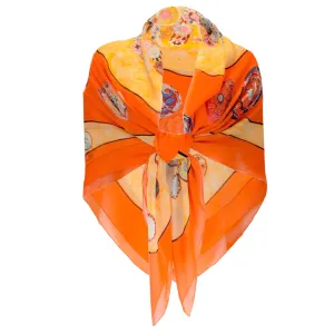 Hermes Orange Multi Sulfures Printed Large Square Shawl / Scarf / Wrap