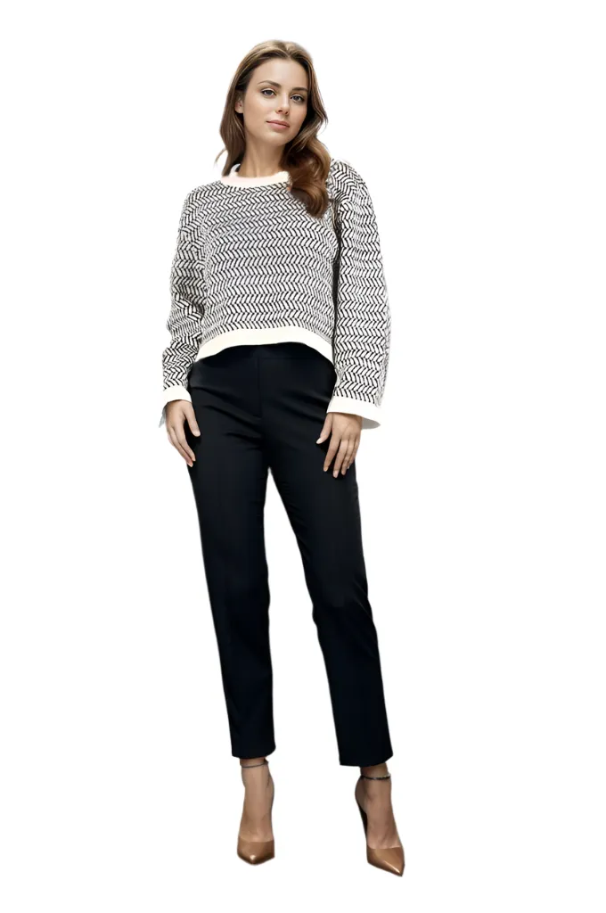 Herringbone Pattern Crew Neck Sweater