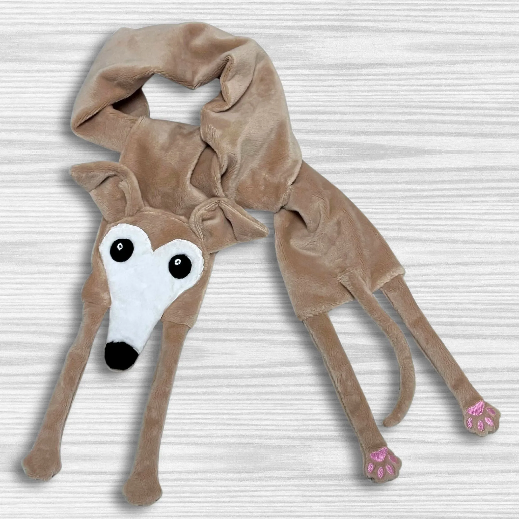 Houndie Cuddler Scarf Greyhound Whippet Tan with Mask