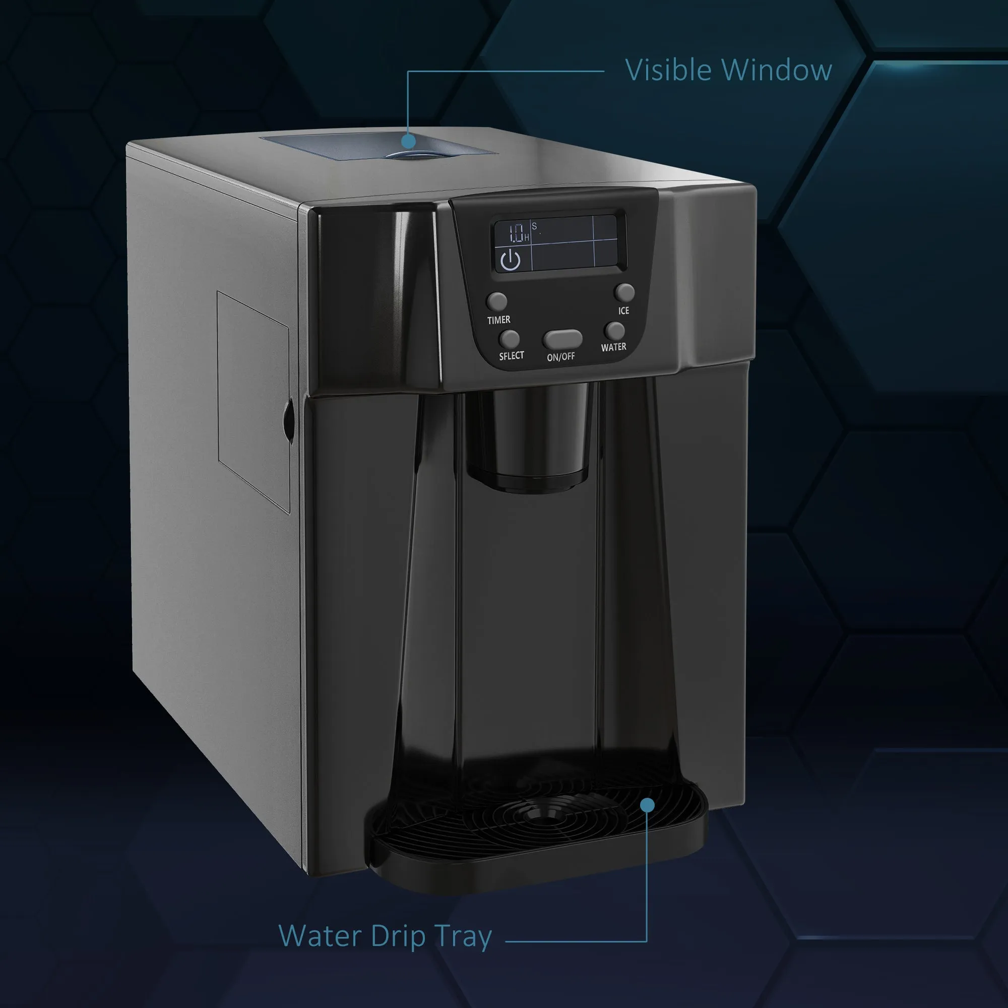 Ice Maker Machine and Water Dispenser, Counter Top Ice Cube Maker w/ 3L Tank, Adjustable Cube Size, 9 Ice Cubes per 6-10 Minutes