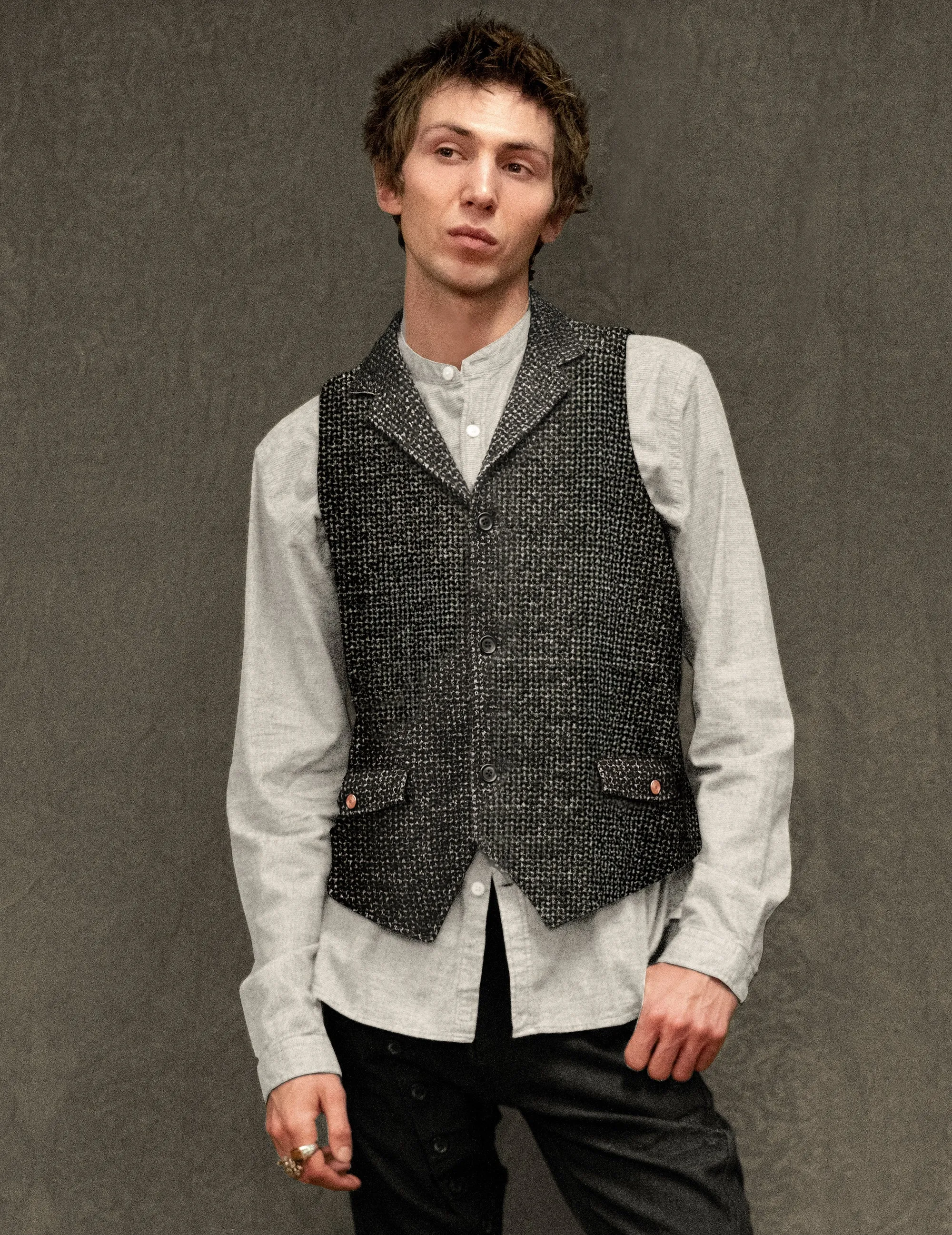 IMMORTAL Black and White Bouclé Tweed Waistcoat