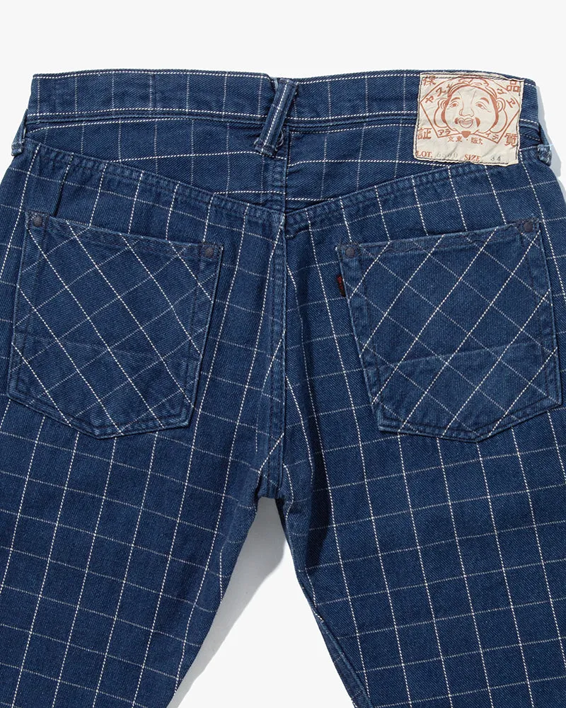 Japanese Repro Twill Cotton Chinos, Indigo with Large Grid, Yamane Brand - 34"