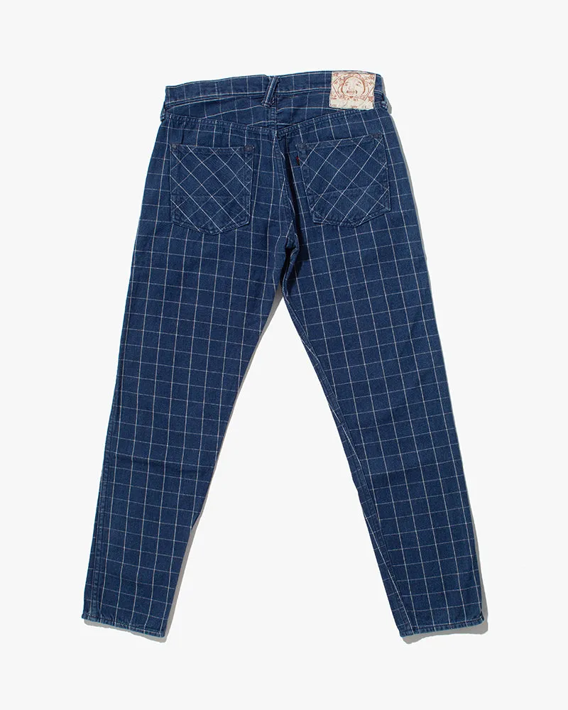 Japanese Repro Twill Cotton Chinos, Indigo with Large Grid, Yamane Brand - 34"