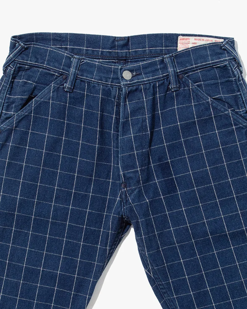 Japanese Repro Twill Cotton Chinos, Indigo with Large Grid, Yamane Brand - 34"