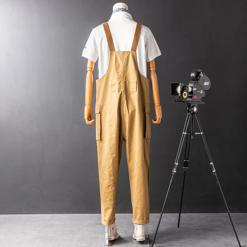 Japanese Vintage Bib Overalls Fashion Jumpsuit with Pockets