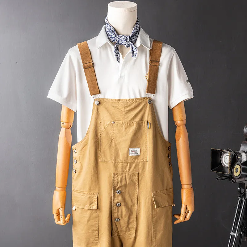 Japanese Vintage Bib Overalls Fashion Jumpsuit with Pockets