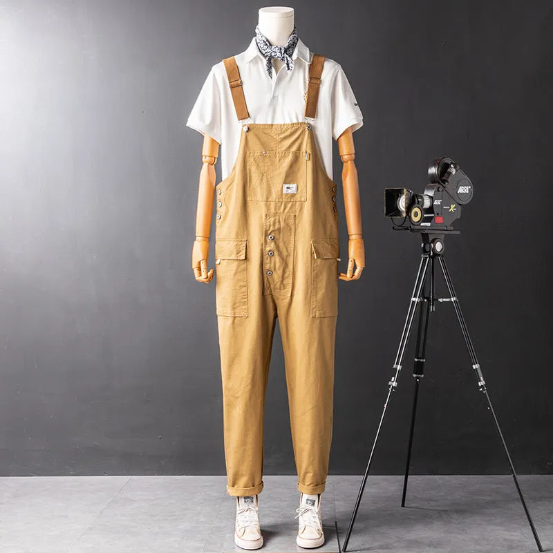 Japanese Vintage Bib Overalls Fashion Jumpsuit with Pockets