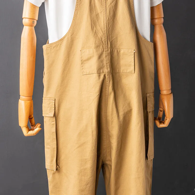 Japanese Vintage Bib Overalls Fashion Jumpsuit with Pockets