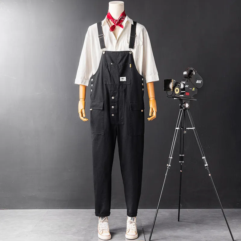 Japanese Vintage Bib Overalls Fashion Slim Fit Jumpsuit with Pockets