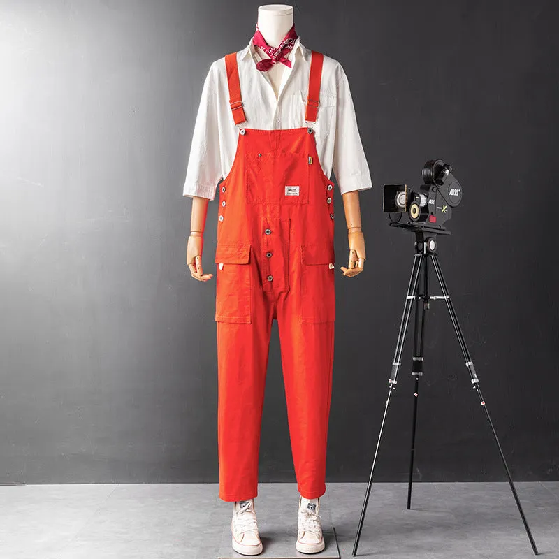 Japanese Vintage Bib Overalls Fashion Slim Fit Jumpsuit with Pockets