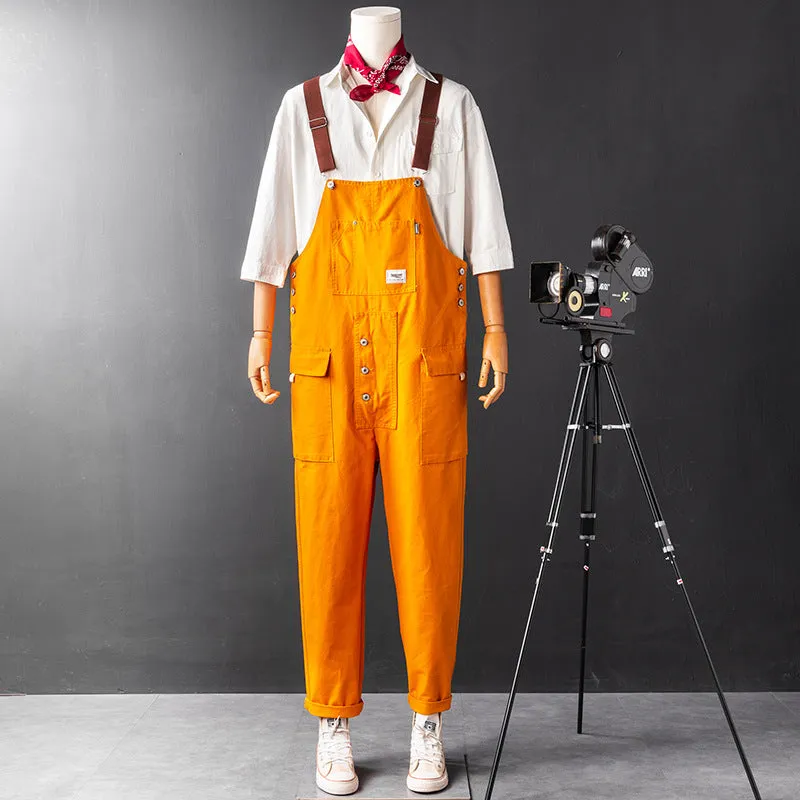 Japanese Vintage Bib Overalls Fashion Slim Fit Jumpsuit with Pockets