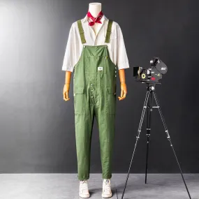 Japanese Vintage Bib Overalls Fashion Slim Fit Jumpsuit with Pockets