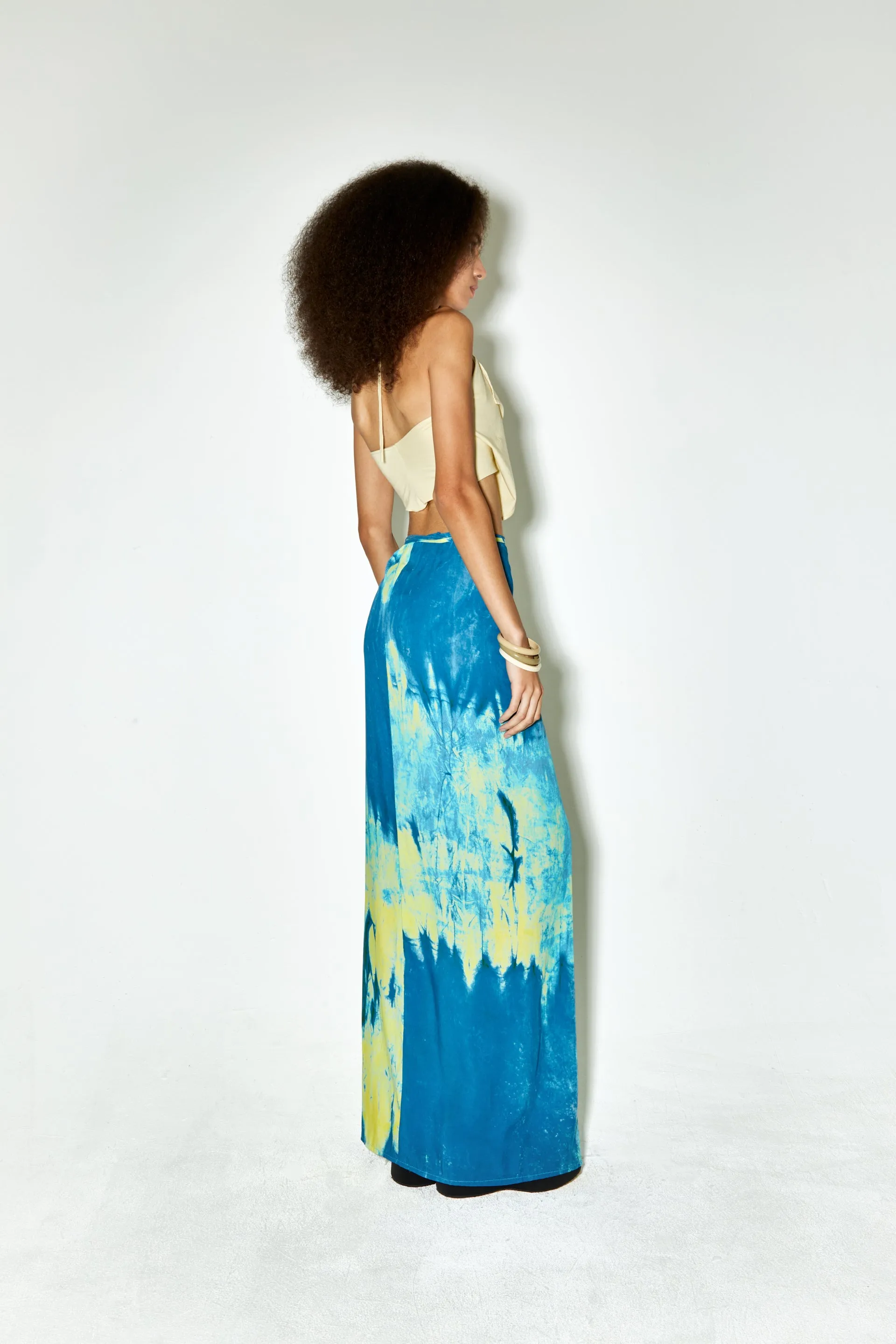 JELLIE long pareo skirt blue yellow print