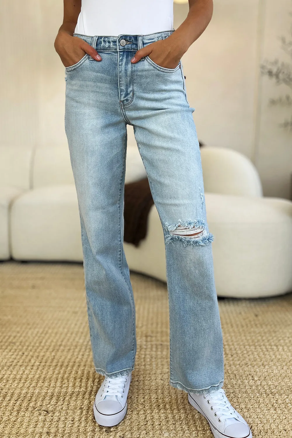 Judy Blue Full Size High Waist Distressed Straight Jeans