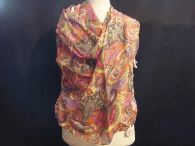 Khaki Green Paisley - Printed Poly Cotton Blend Scarf