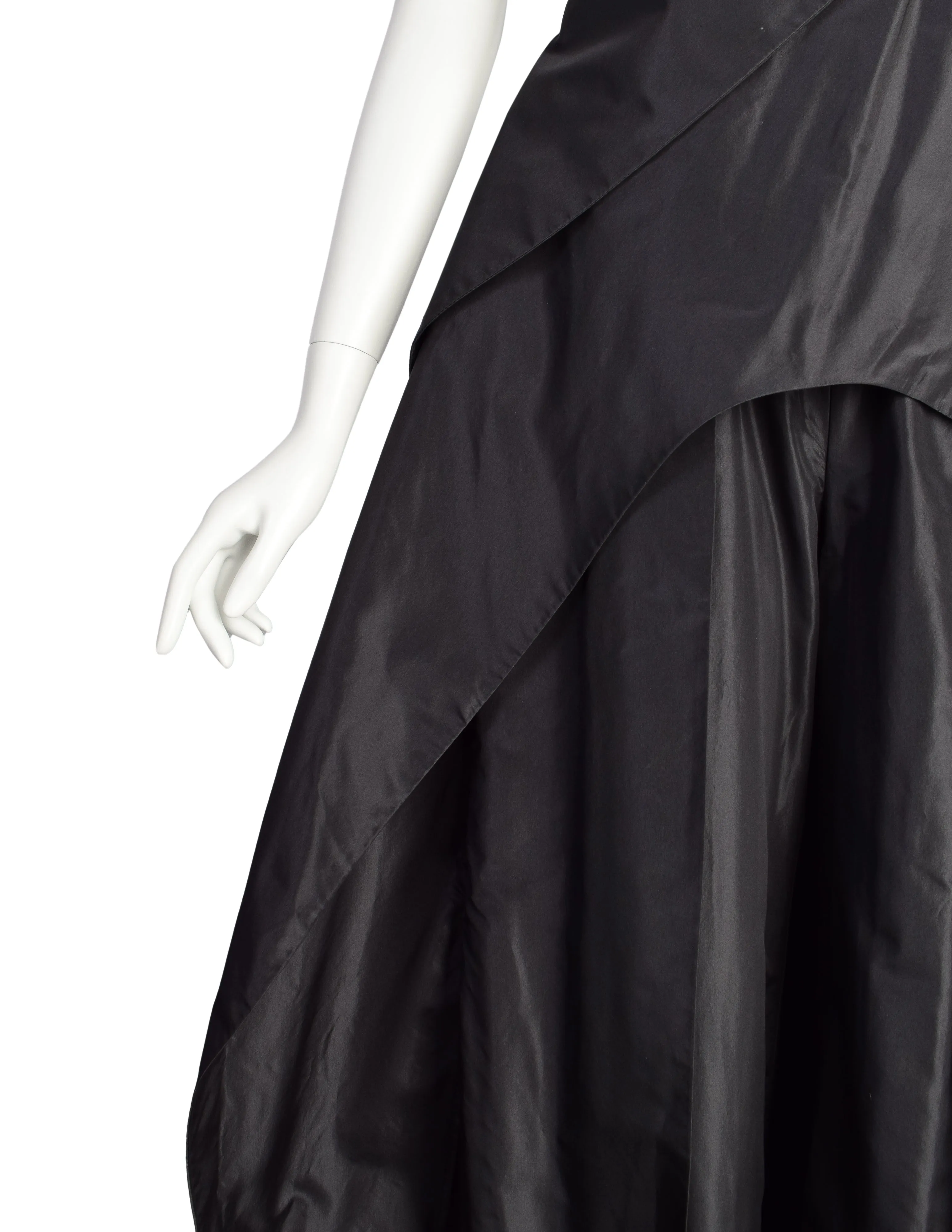 Krizia Vintage Archival Black Silk Taffeta Palazzo One Shoulder Jumpsuit