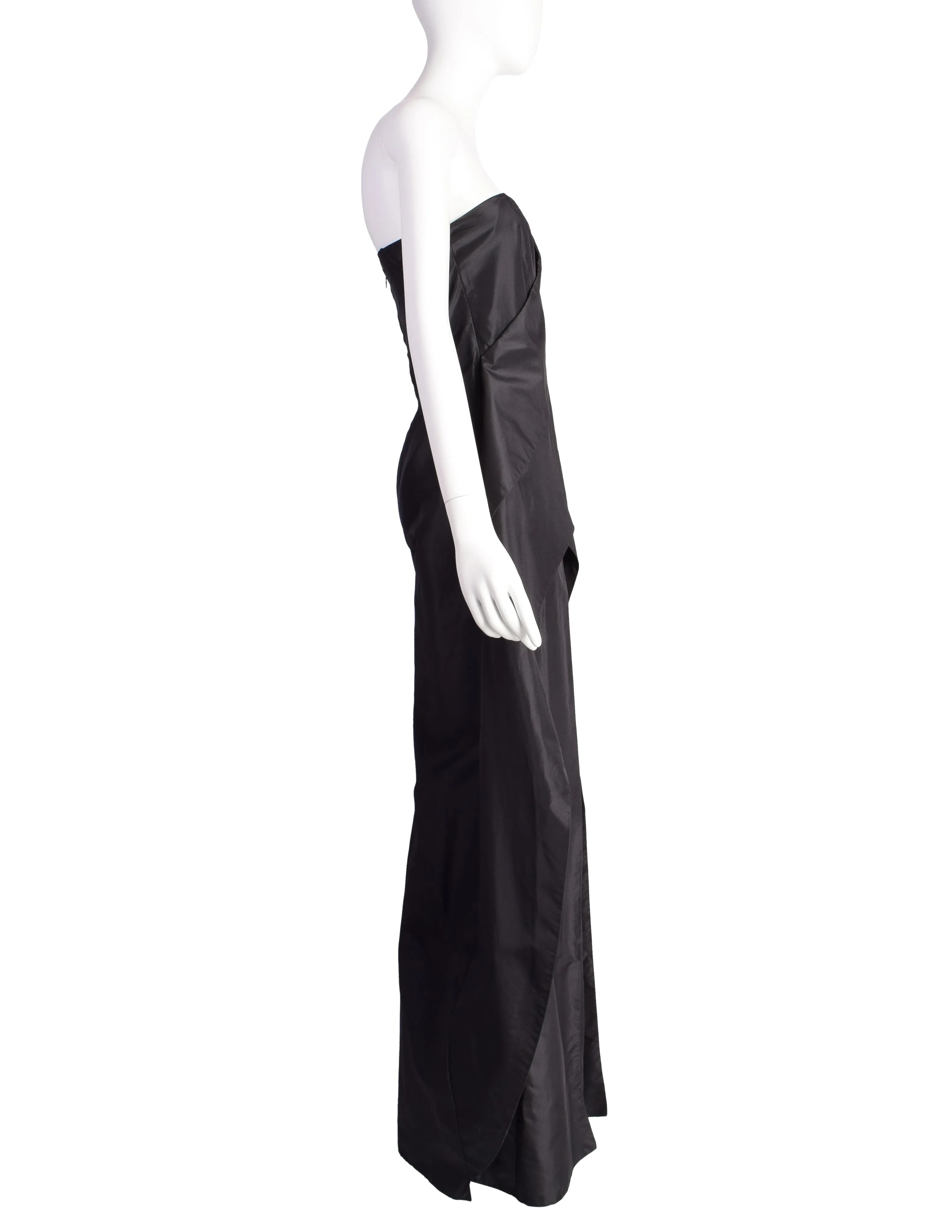 Krizia Vintage Archival Black Silk Taffeta Palazzo One Shoulder Jumpsuit