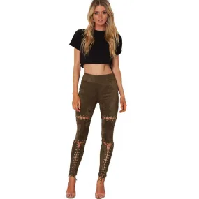 Lace Green Eyelet Faux Suede Pants