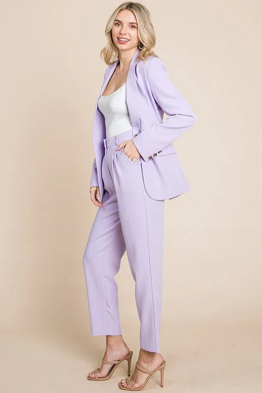 Lavender Single Breasted Blazer & High Waisted Pants Set