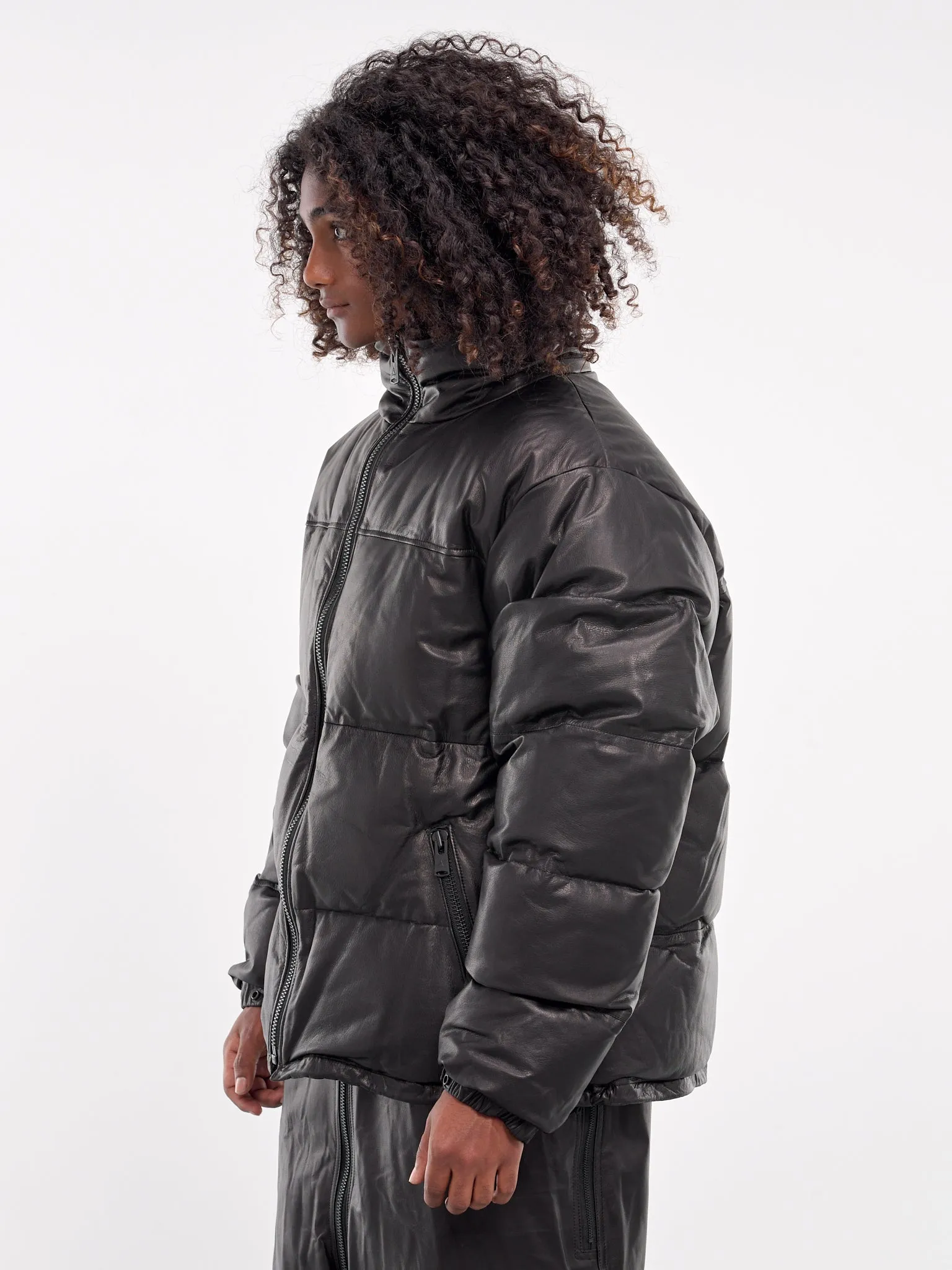 Leather Puffer Jacket (AOU2406-BLACK)