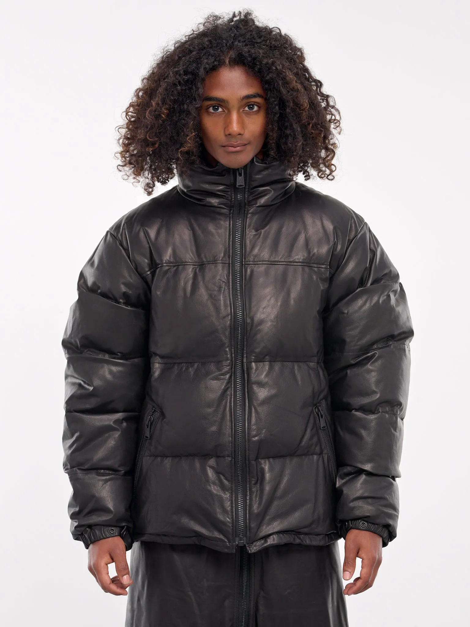 Leather Puffer Jacket (AOU2406-BLACK)