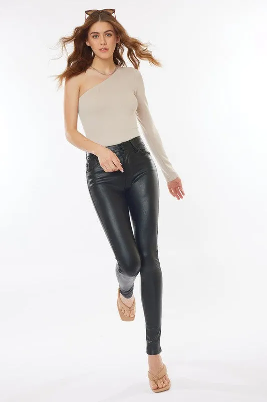 Ledger High Rise Faux Leather Skinny Pants - KanCan