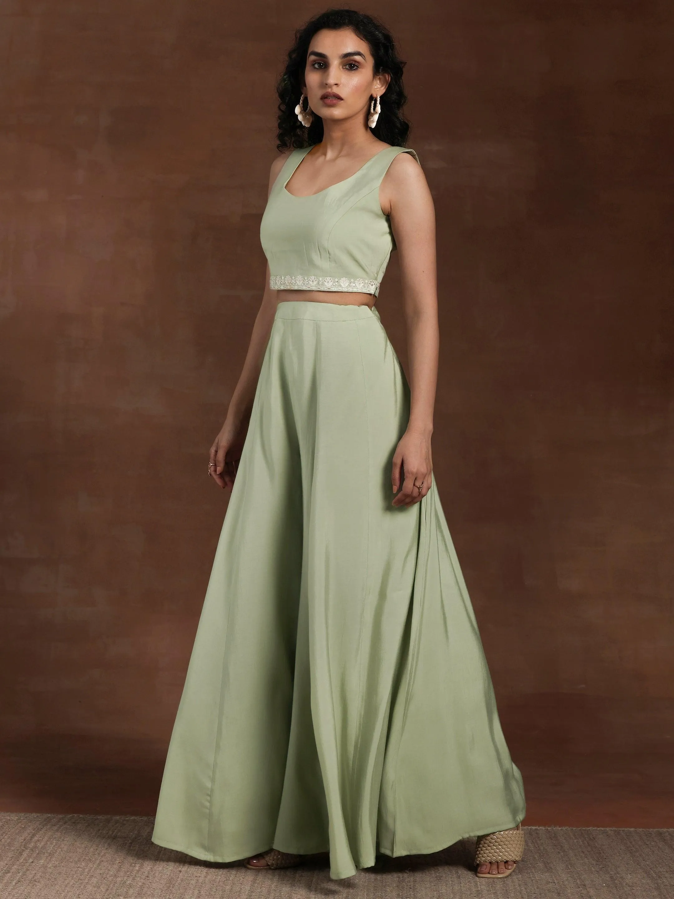 Libas Art Green Solid Silk Blend 3 Piece Co-Ords