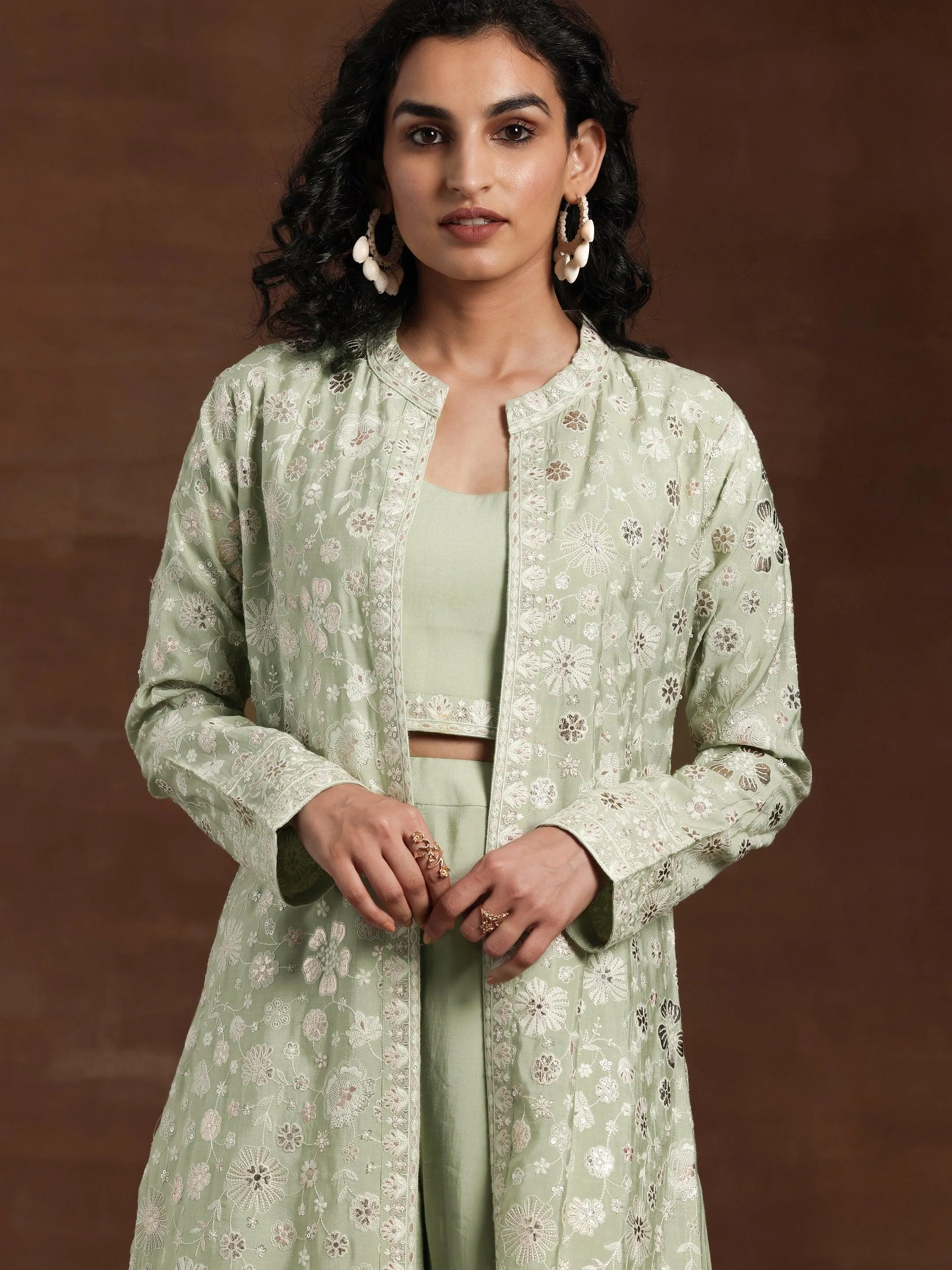 Libas Art Green Solid Silk Blend 3 Piece Co-Ords