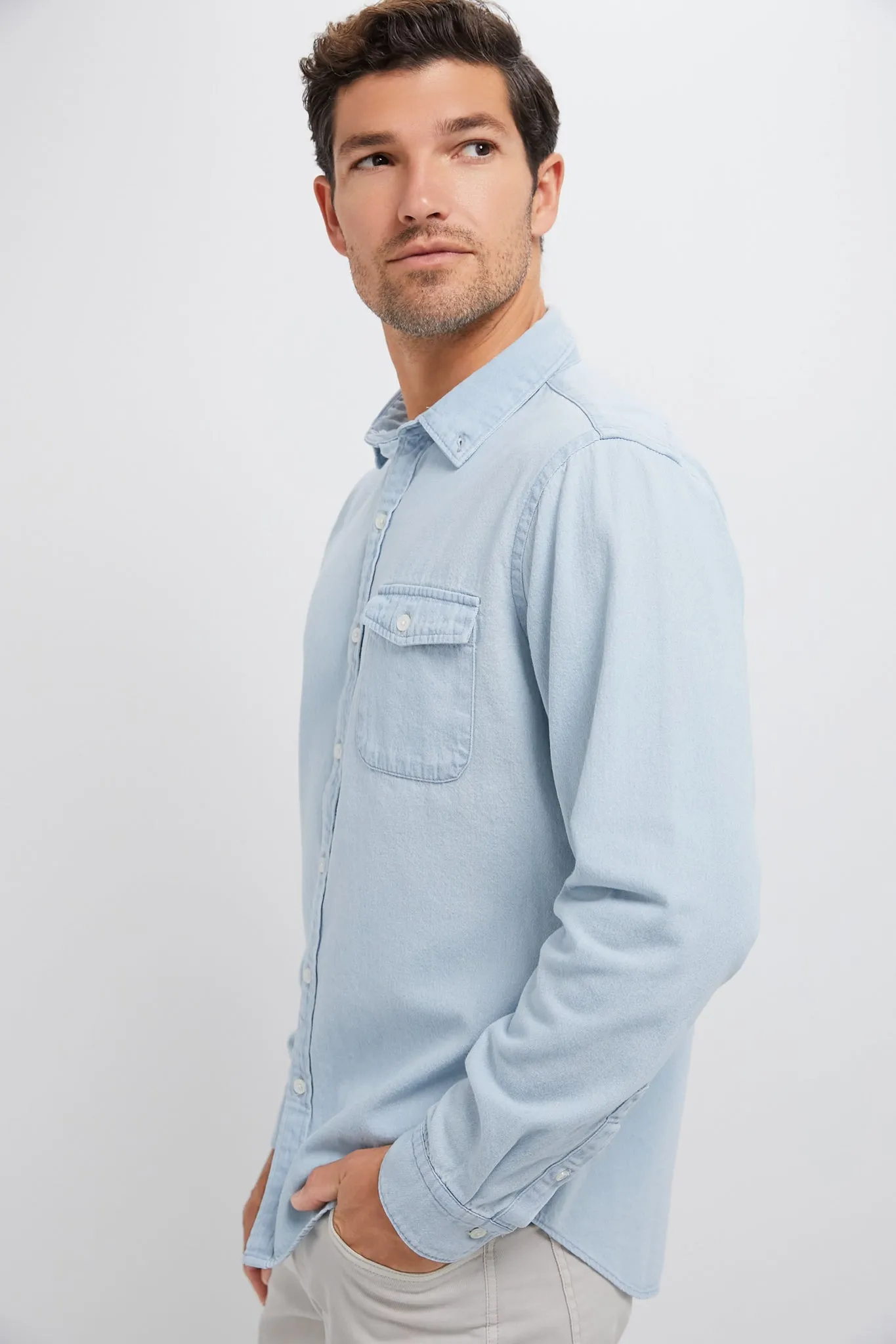 Light Blue Washed Denim Shirt