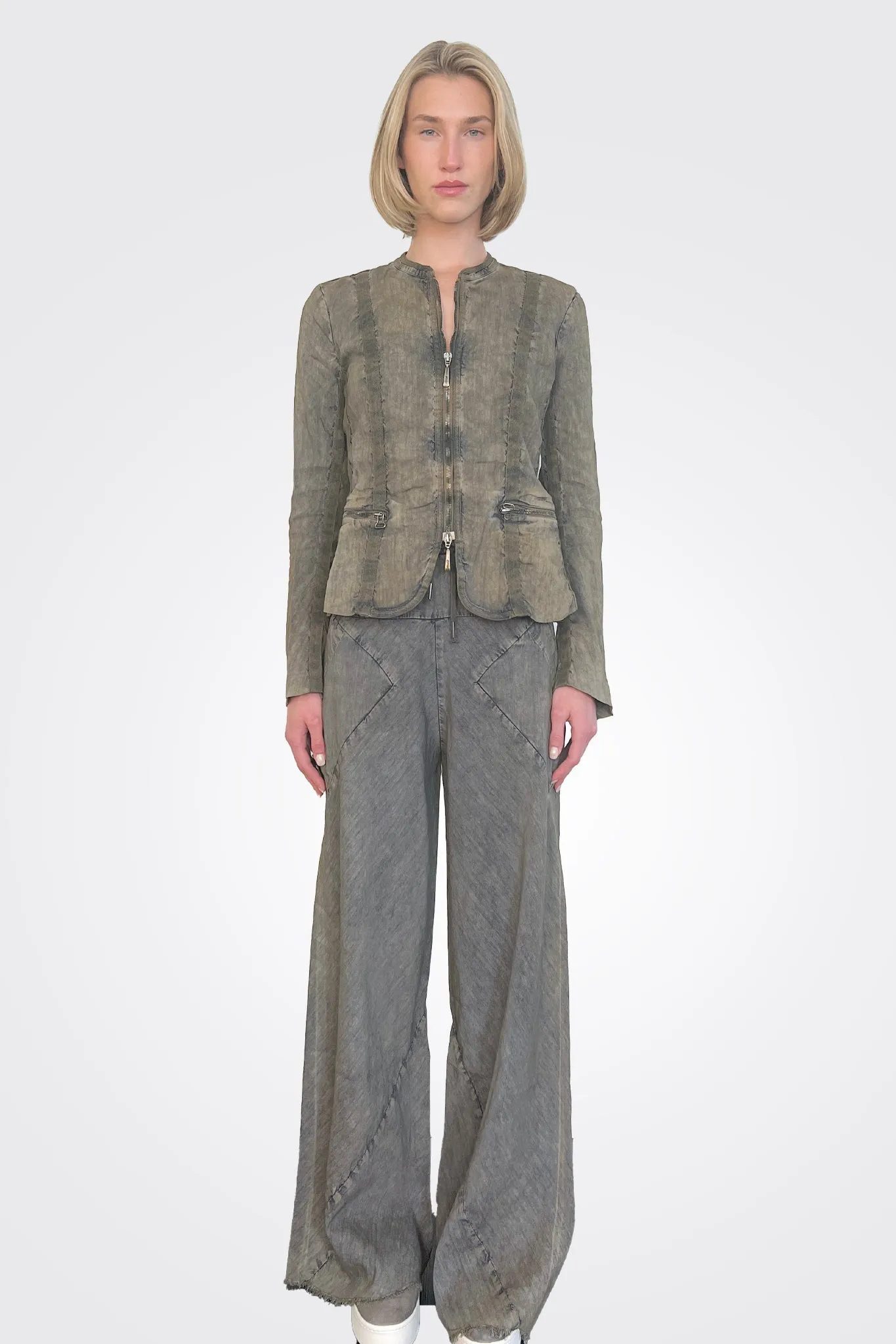 Linen Flared Trousers - Oil