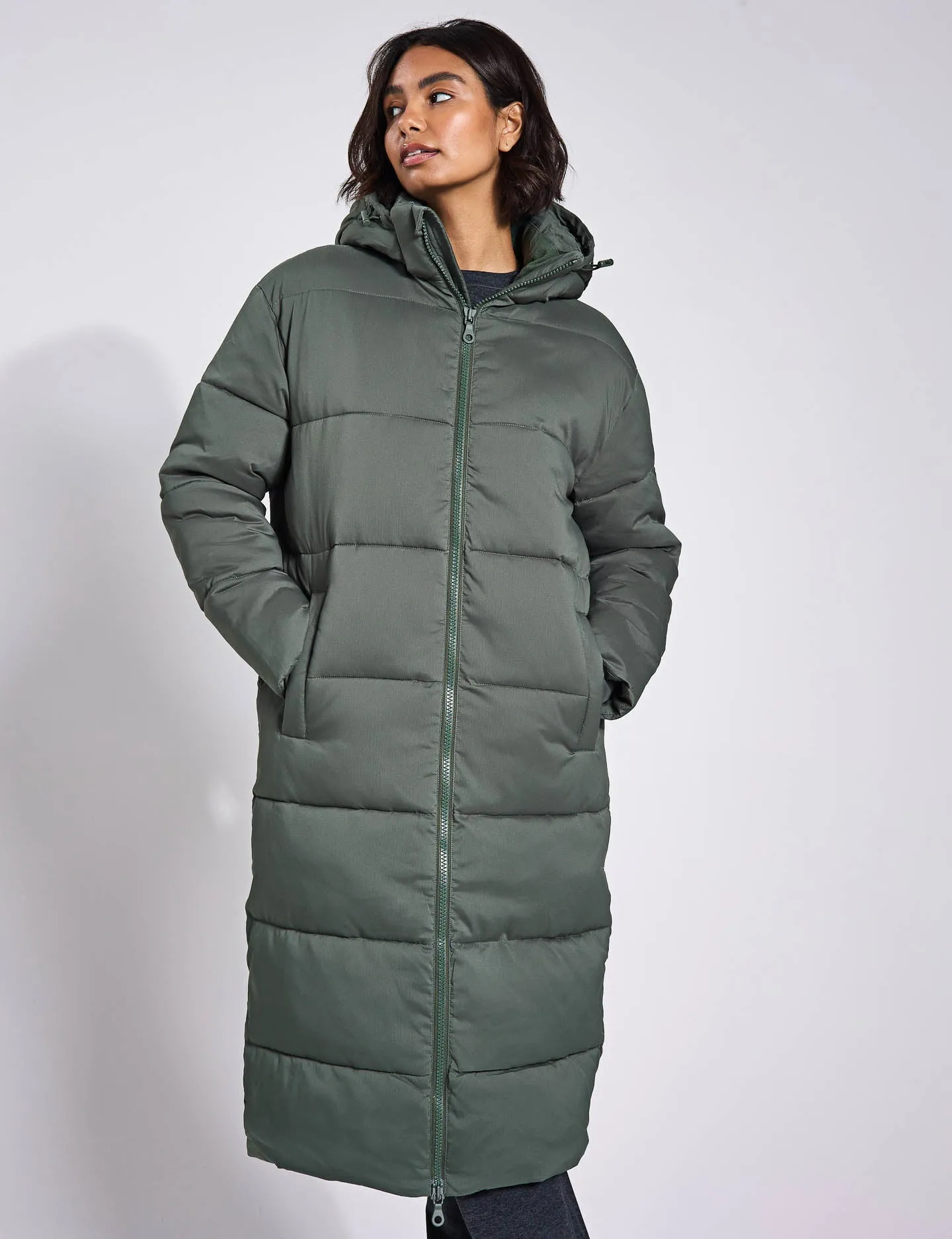 Long Puffer Jacket - Thyme