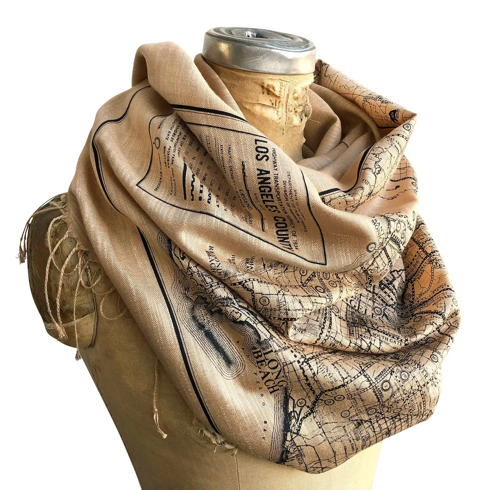 Los Angeles Map Scarf. Old California Map Linen-Weave Pashmina