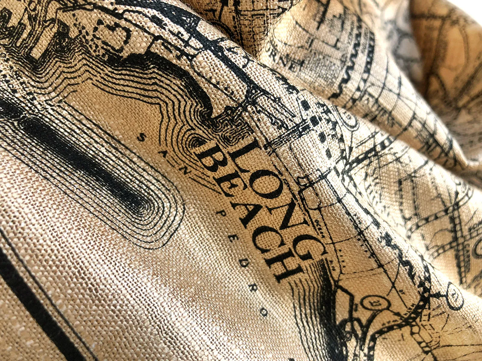 Los Angeles Map Scarf. Old California Map Linen-Weave Pashmina