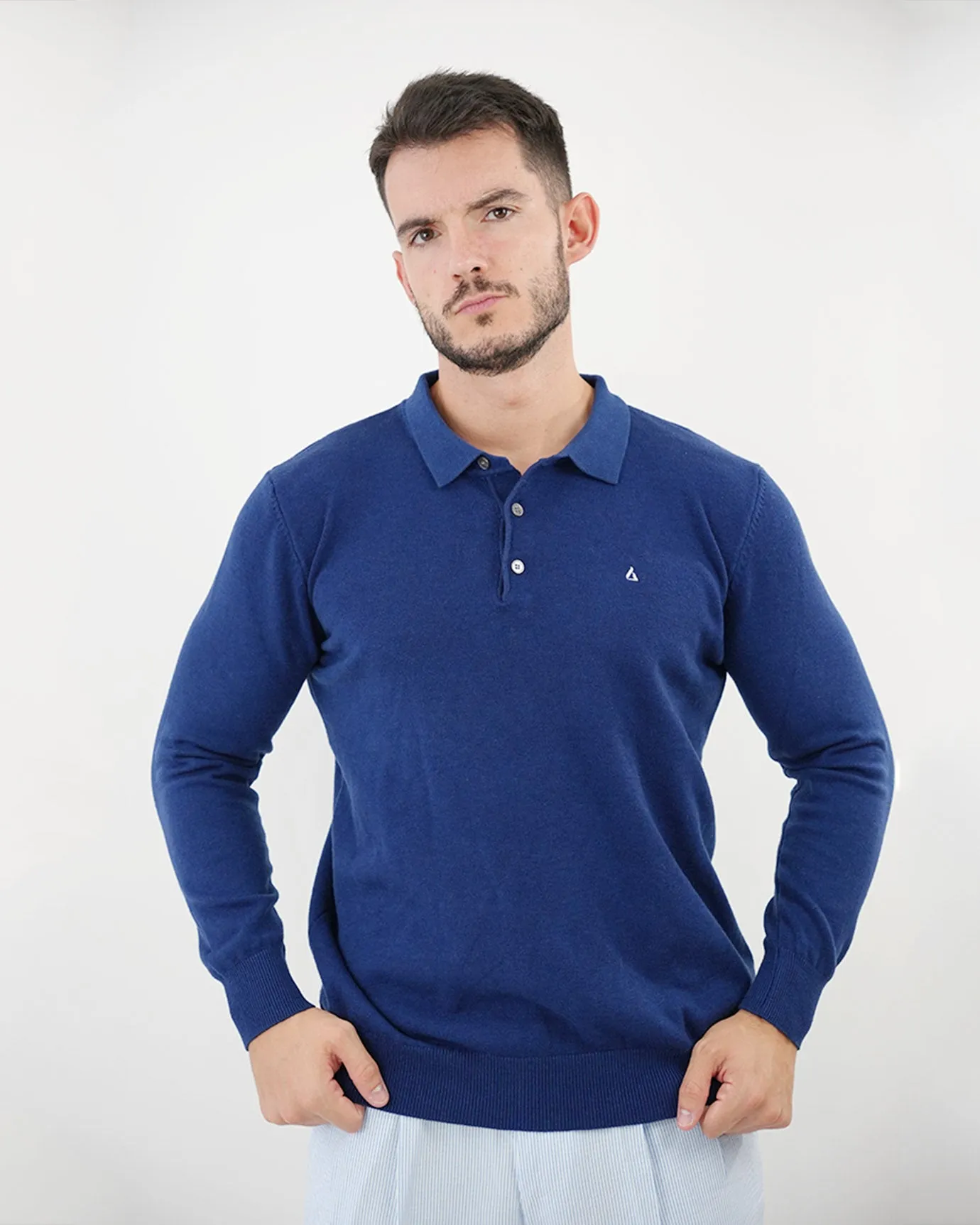 LOVAU COTTON WOOL OLD MONEY POLO - NAVY BLUE