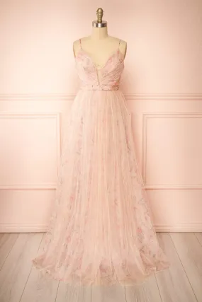 Majah Blush | Maxi Floral Tulle Dress