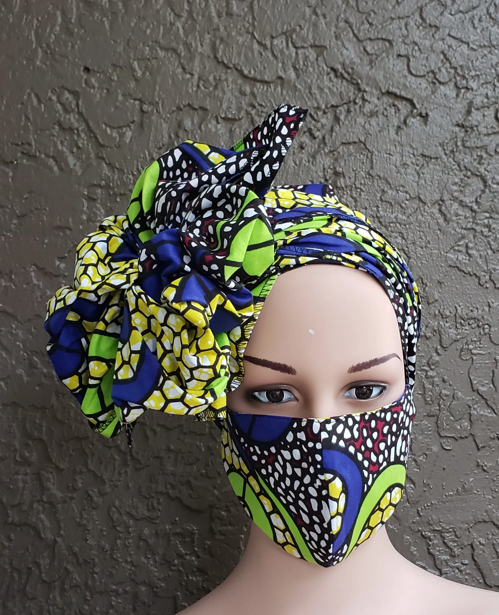 Matching  Mask-Headwrap Set - Lime