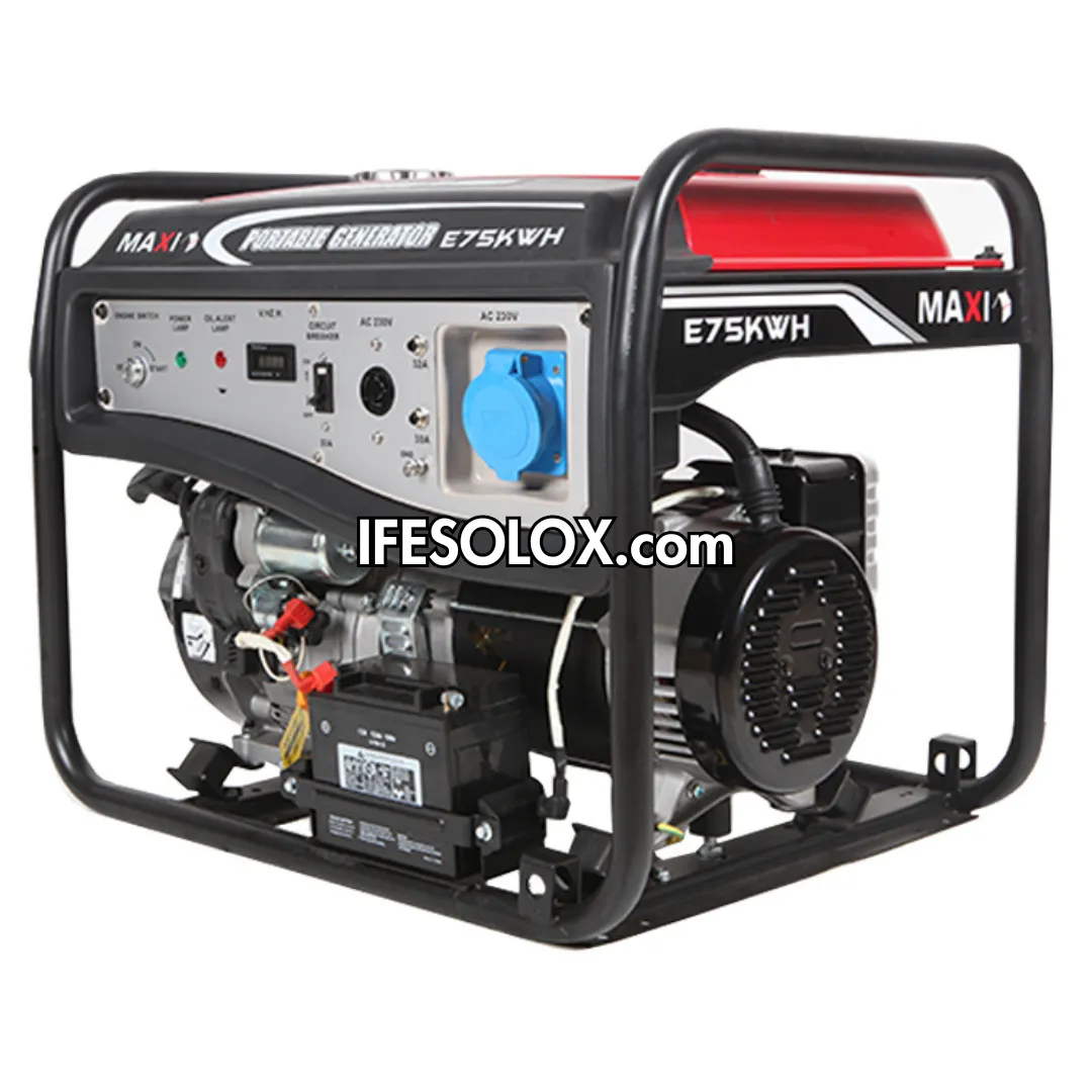 MAXI E75KWH 9.3KVA Pure Copper Key Start Gasoline Generator with Tire and Handles - Brand New