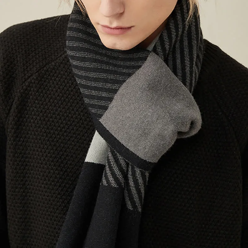 Men's Color Contrast Striped Pure Wool Scarf