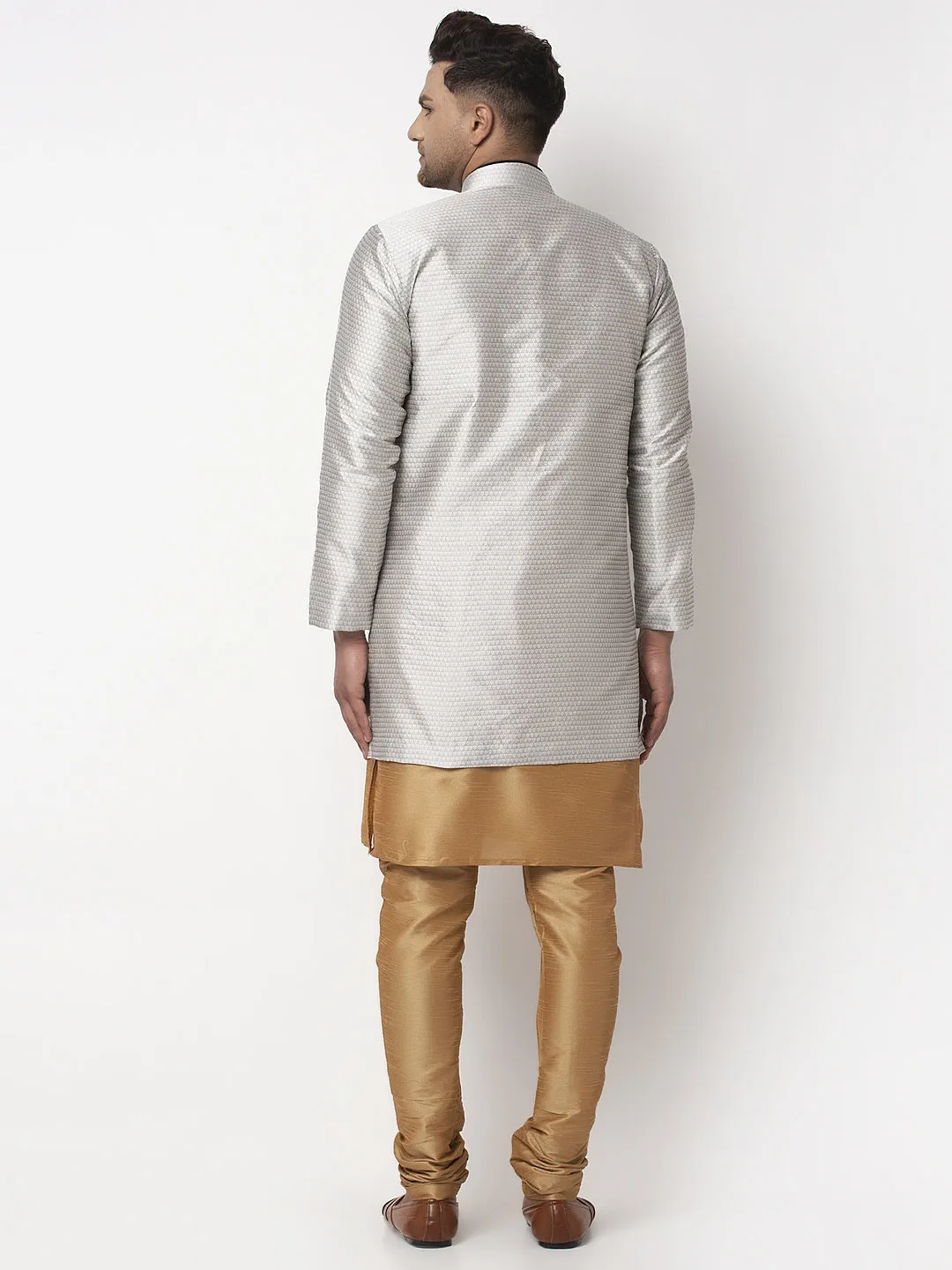 Men's Copper Kurta With Pyjama & Grey Self Design Jacket - Benstoke