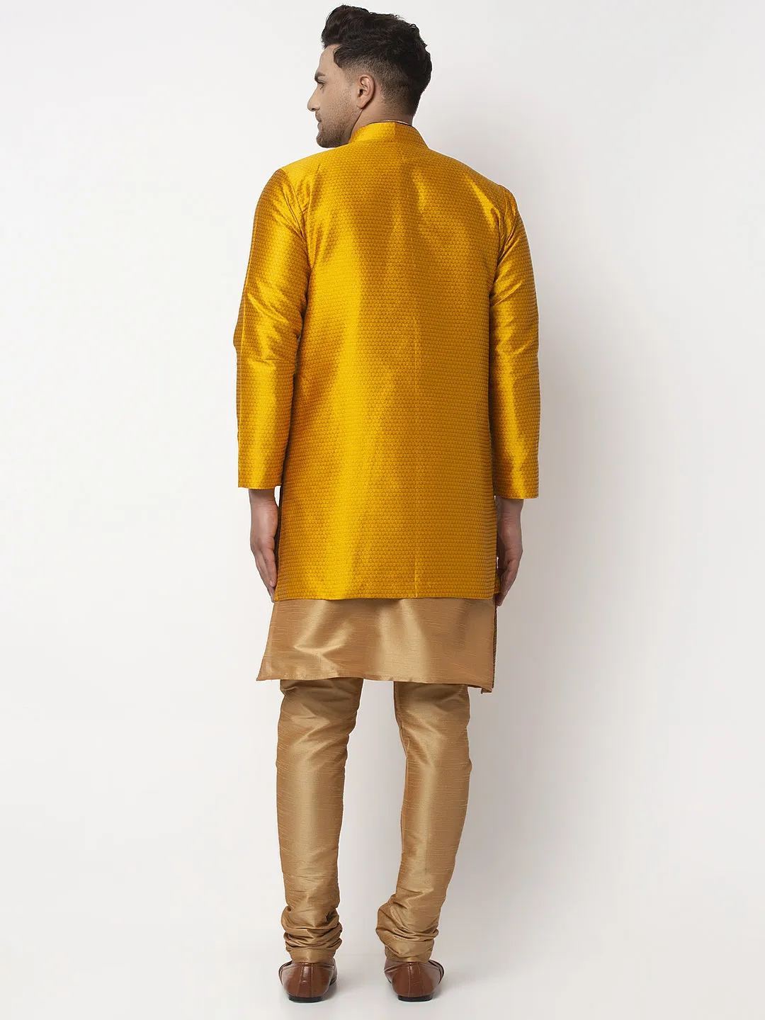 Men's Copper Kurta With Pyjama & Mustard Self Design Jacket - Benstoke