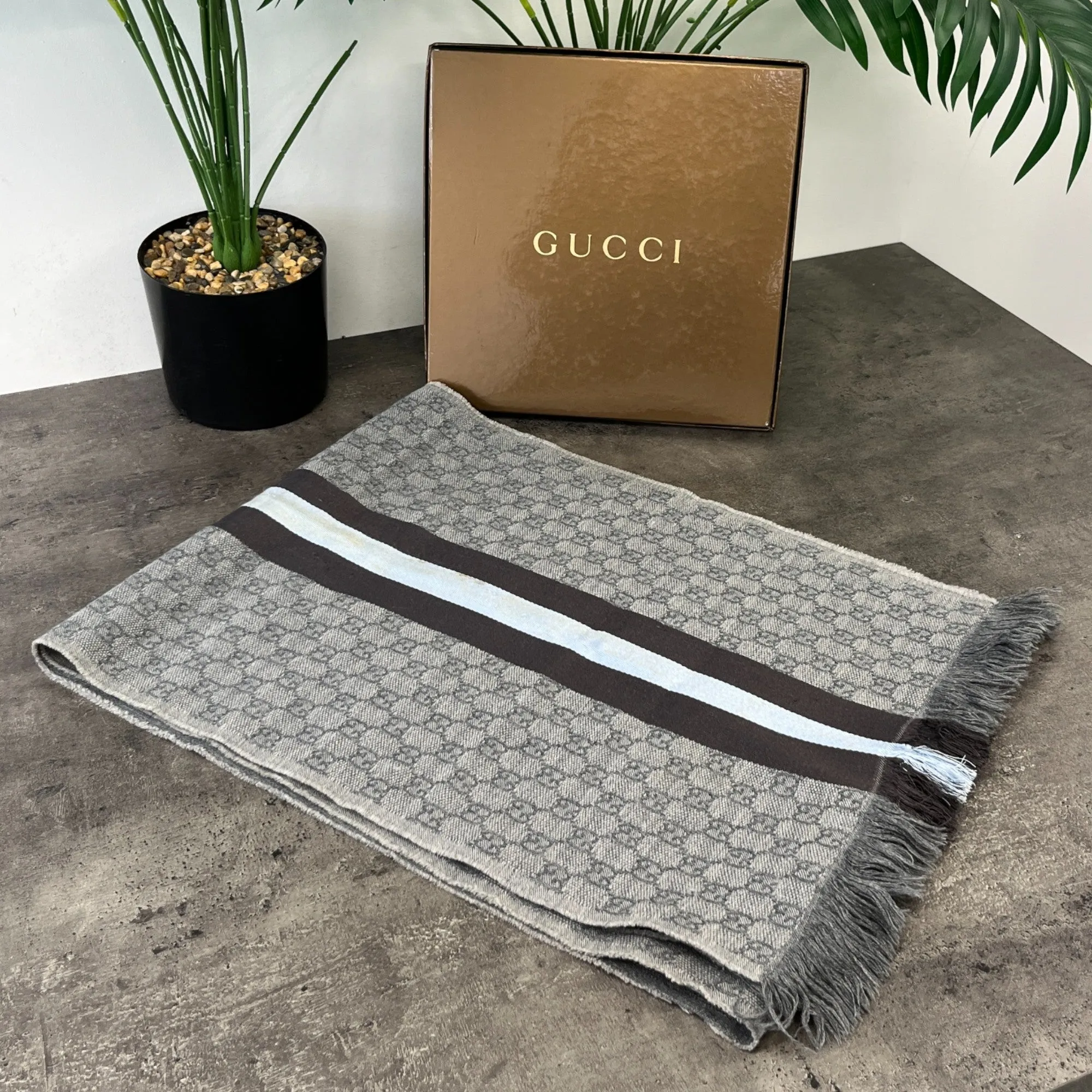 Men's Gg Web Stripe Scarf Grey