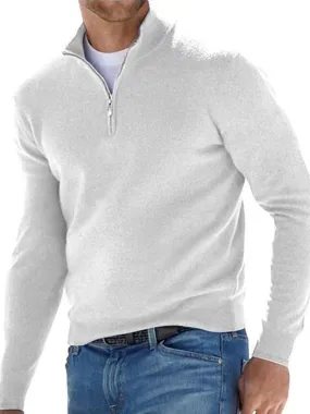 Men's Half-zip V-neck Knitted Polo Sweater