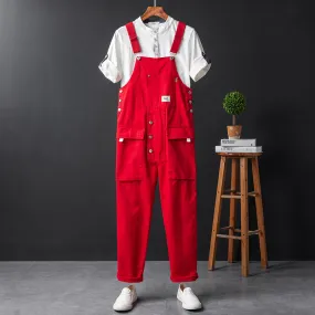 Men's Japanese Vintage Bib Overalls Fashion Baggy Jumpsuit with Adjustable Straps and Convenient Tool Pockets