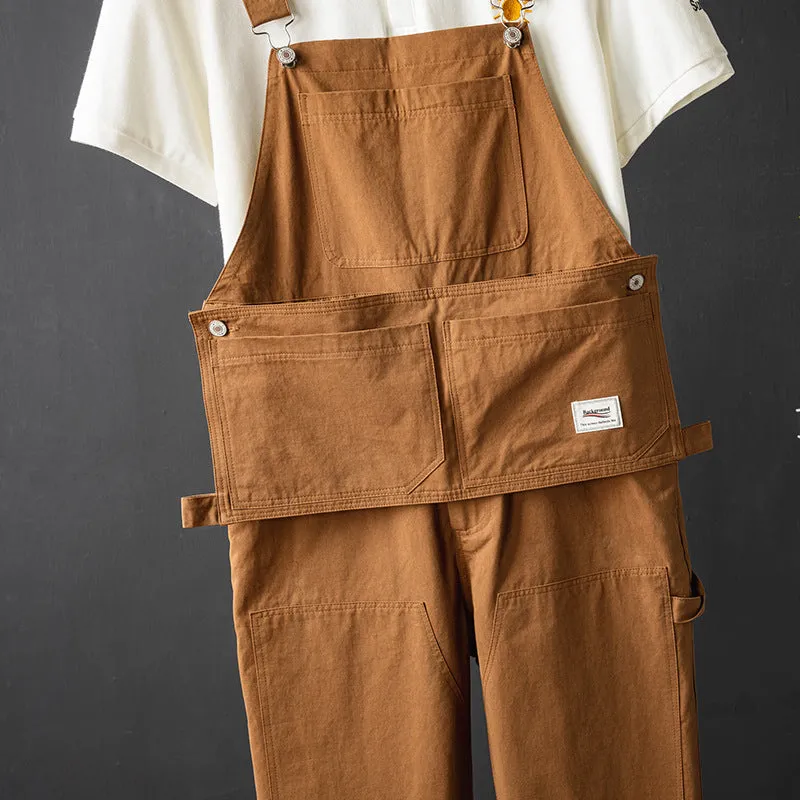 Men's Japanese Vintage Bib Overalls Fashion Slim Fit Jumpsuit with Pockets